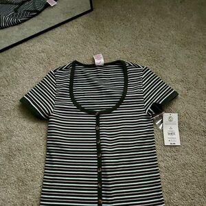 No Boundaries Green, Pink, and Blue Striped Button Down Shirt